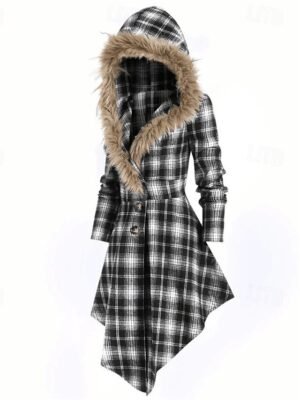 Modern Casual Plaid Hooded Zipper Long Coat - Image 9