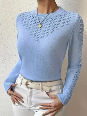 Modern Casual Regular Cut Out Crew Neck Long Sleeve Blouse - Image 5