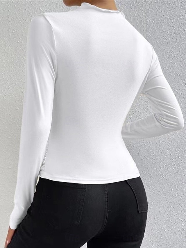 Modern Casual Regular Plain Turtleneck Long Sleeve Top - Image 2