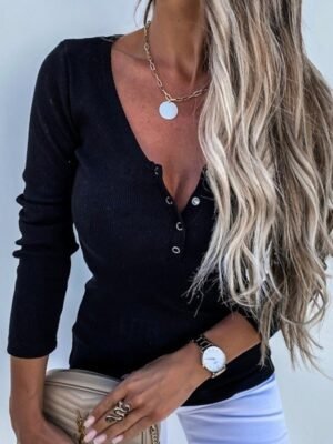 Modern Casual Regular Plain V Neck Long Sleeve Blouse - Image 2