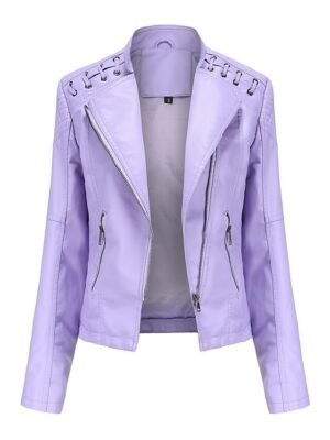 Modern Long Sleeve Faux Leather Moto Biker Jacket - Image 16