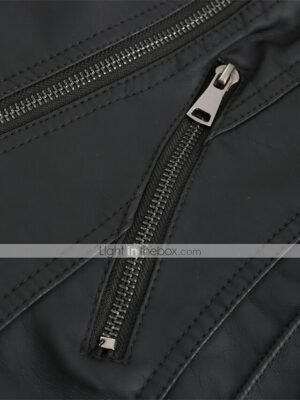 Modern Long Sleeve Faux Leather Moto Biker Jacket - Image 19