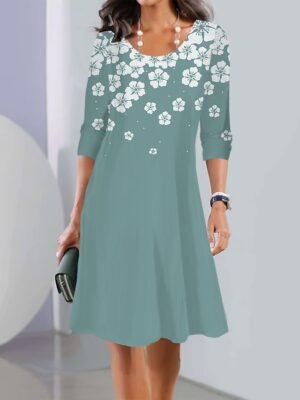 Modern Loose Fit Floral Crew Neck Long Sleeve Mini Dress - Image 4