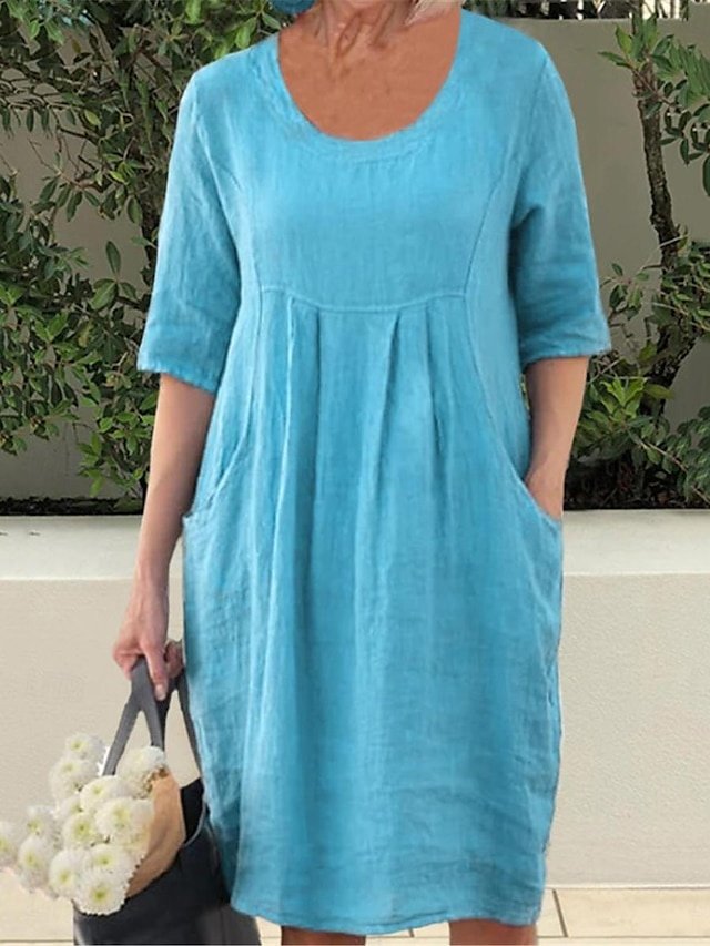 Modern Loose Fit Plain Crew Neck Short Sleeve Mini Dress - Image 1
