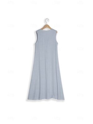 Modern Loose Fit Plain V Neck Sleeveless Maxi Dress - Image 17