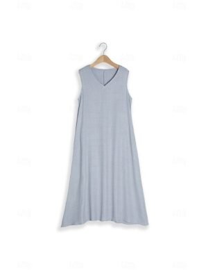 Modern Loose Fit Plain V Neck Sleeveless Maxi Dress - Image 18
