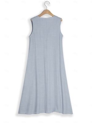 Modern Loose Fit Plain V Neck Sleeveless Maxi Dress - Image 5