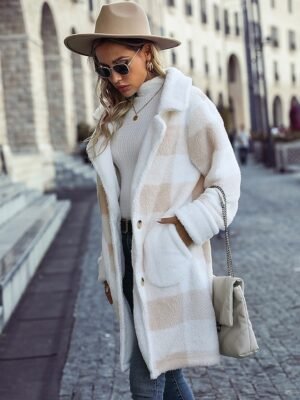 Modern Loose Plaid Turndown Long Sleeve Long Coat - Image 3