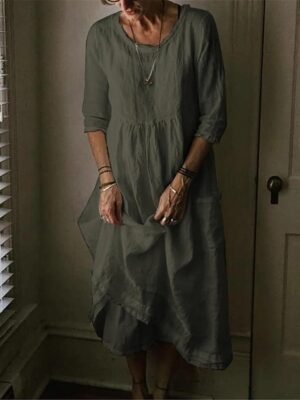 Modern Loose Plain Crew Neck Midi Dress - Image 6