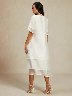 Modern Loose Plain Crew Neck Short Sleeve Midi Dress - Image 8