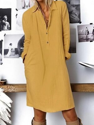 Modern Loose Plain Shirt Collar Midi Dress - Image 4