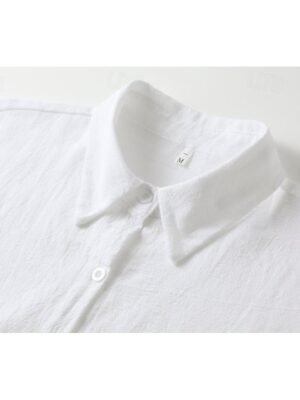 Modern Loose Plain Shirt Collar Short Sleeve Mini Dress - Image 4