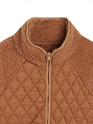 Modern Loose Plain Stand Collar Long Sleeve Short Fleece Jacket - Image 5