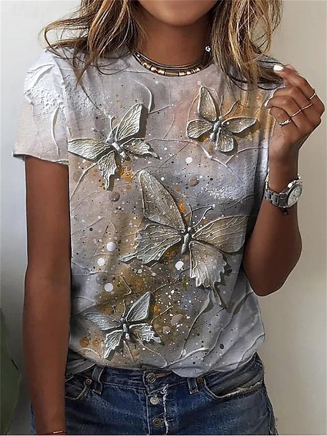 Modern Regular Butterfly Crew Neck Short Sleeve Top - Image 1