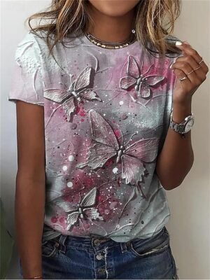 Modern Regular Butterfly Crew Neck Short Sleeve Top - Image 3