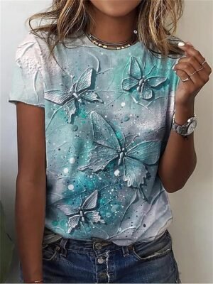 Modern Regular Butterfly Crew Neck Short Sleeve Top - Image 4