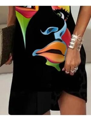 Modern Regular Fit Abstract Halter Neck Sleeveless Mini Dress - Image 3