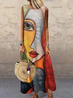 Modern Regular Fit Colour Block Crew Neck Sleeveless Maxi Dress - Image 1