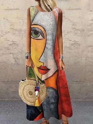 Modern Regular Fit Colour Block Crew Neck Sleeveless Maxi Dress - Image 6