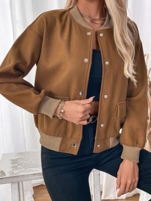Modern Regular Fit Colour Block Stand Collar Long Sleeve Jacket - Image 4