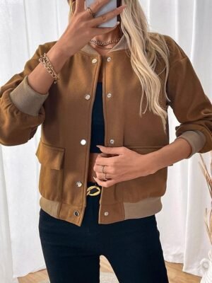 Modern Regular Fit Colour Block Stand Collar Long Sleeve Jacket - Image 5