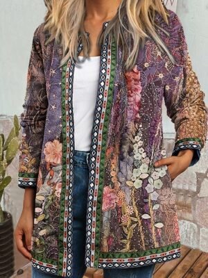 Modern Regular Fit Floral Long Sleeve Light Green Jacket - Image 2