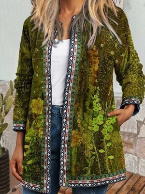 Modern Regular Fit Floral Long Sleeve Light Green Jacket - Image 3