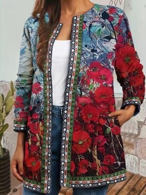 Modern Regular Fit Floral Long Sleeve Pocket Jacket - Image 2
