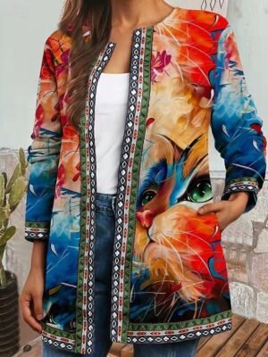 Modern Regular Fit Floral Long Sleeve Pocket Jacket - Image 3