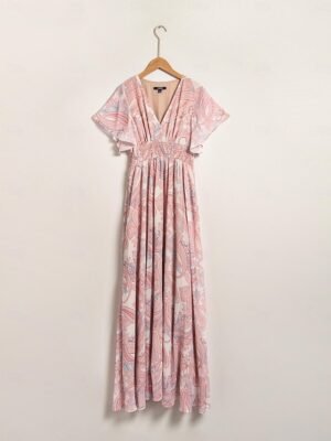 Modern Regular Fit Floral V Neck 3/4 Sleeve Midi Dress - Image 17