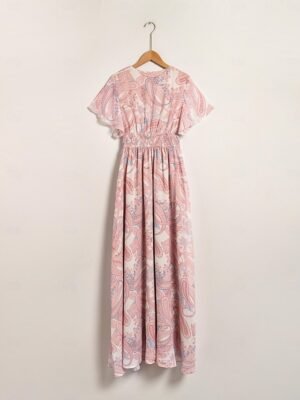 Modern Regular Fit Floral V Neck 3/4 Sleeve Midi Dress - Image 18