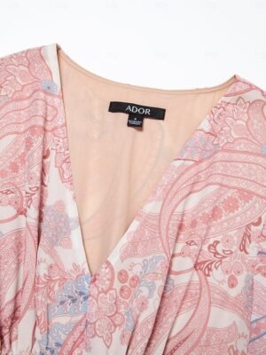 Modern Regular Fit Floral V Neck 3/4 Sleeve Midi Dress - Image 19