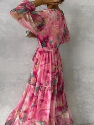 Modern Regular Fit Floral V Neck 3/4 Sleeve Midi Dress - Image 27