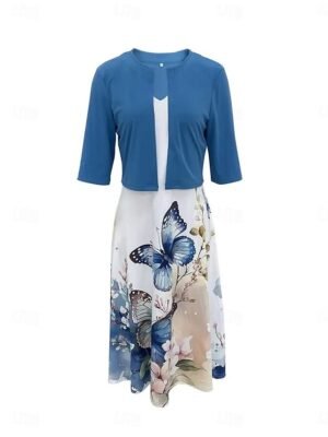 Modern Regular Fit Floral V Neck Half Sleeve Midi Dress - Image 13