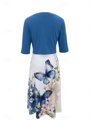 Modern Regular Fit Floral V Neck Half Sleeve Midi Dress - Image 15