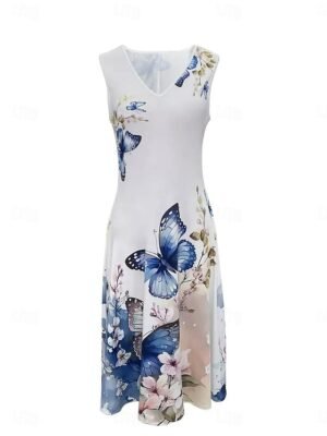 Modern Regular Fit Floral V Neck Half Sleeve Midi Dress - Image 17