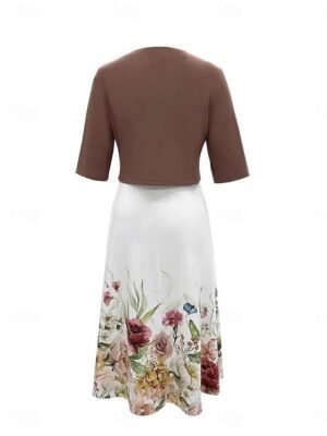 Modern Regular Fit Floral V Neck Half Sleeve Midi Dress - Image 2