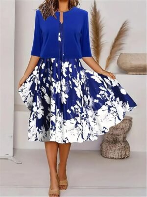 Modern Regular Fit Floral V Neck Half Sleeve Midi Dress - Image 20