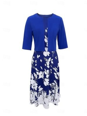 Modern Regular Fit Floral V Neck Half Sleeve Midi Dress - Image 22