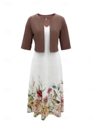 Modern Regular Fit Floral V Neck Half Sleeve Midi Dress - Image 3
