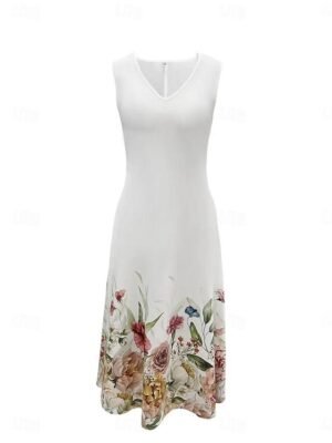 Modern Regular Fit Floral V Neck Half Sleeve Midi Dress - Image 4