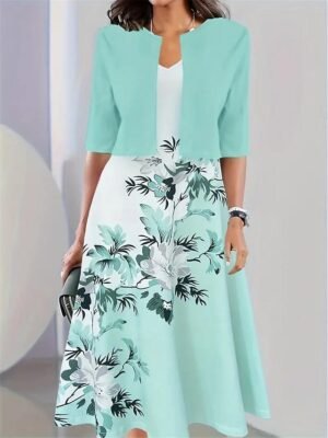 Modern Regular Fit Floral V Neck Half Sleeve Midi Dress - Image 7