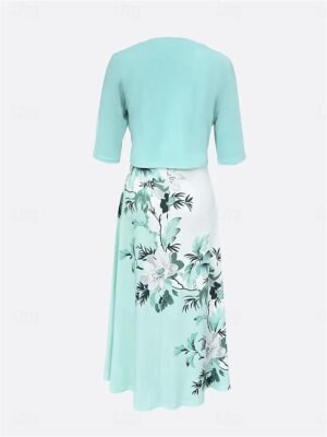 Modern Regular Fit Floral V Neck Half Sleeve Midi Dress - Image 8