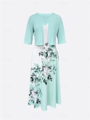 Modern Regular Fit Floral V Neck Half Sleeve Midi Dress - Image 9