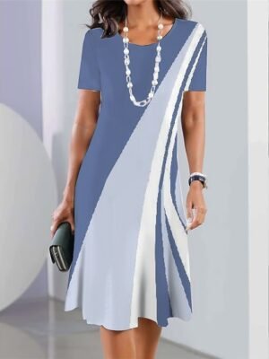 Modern Regular Fit Geometric Crew Neck Short Sleeve Mini Dress - Image 1