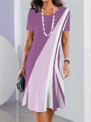 Modern Regular Fit Geometric Crew Neck Short Sleeve Mini Dress - Image 3