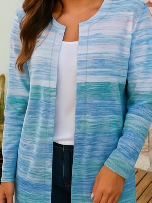 Modern Regular Fit Geometric Crewneck Long Sleeve Short Blazer - Image 2