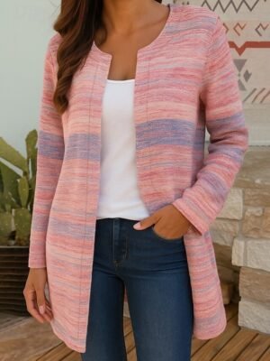 Modern Regular Fit Geometric Crewneck Long Sleeve Short Blazer - Image 3