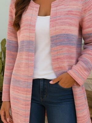 Modern Regular Fit Geometric Crewneck Long Sleeve Short Blazer - Image 4