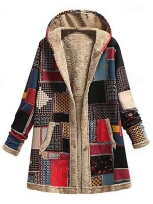 Modern Regular Fit Geometric Hooded Long Sleeve Winter Fleece Jacket - Image 1